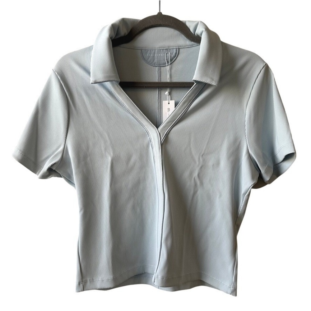 Travis Mathew Tropical Outlook Ribbed Polo Womens XL Blue Golf Active Preppy NWT